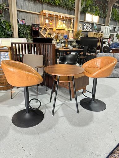 ★カウンターテーブル＆チェアセット★３点セット 丸テーブル チェア２脚 オシャレ カフェスタイル インテリア