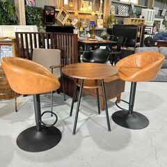 ☆カウンターテーブル＆チェアセット☆3点セット 丸テーブル
