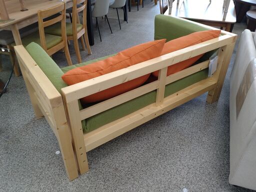 2人掛けソファ】2人掛けソファベッド 伸長式 :グリーン✕オレンジ