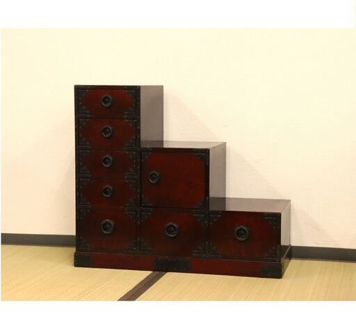 ≪U907ジ≫ 階段箪笥 幅/69㎝ 奥行/30㎝ 高さ/61㎝ 家具/民芸家具/収納家具 和箪笥/整理箪笥/小型箪笥 飾り棚 引き出し 仕切り 現状品