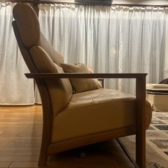 カリモク  WW41モデル 本革張 長椅子　家具 ソファ 3人掛けソファ