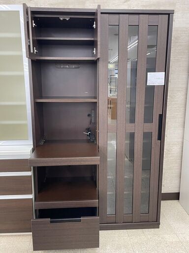 ☆ジモティ割あり☆ 食器棚 茶 H200×D45×W120 クリーニング済み TJ7172