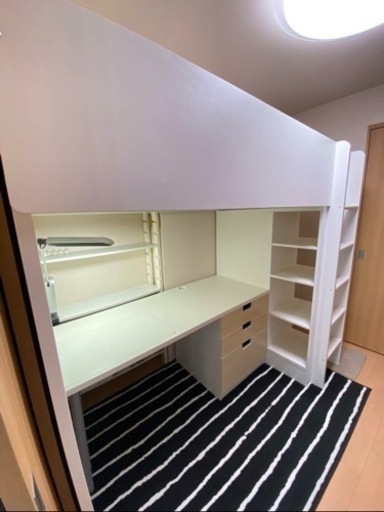 神戸市西区引き取り希望！IKEAスモースタード　ロフトベッド　デスク収納付き