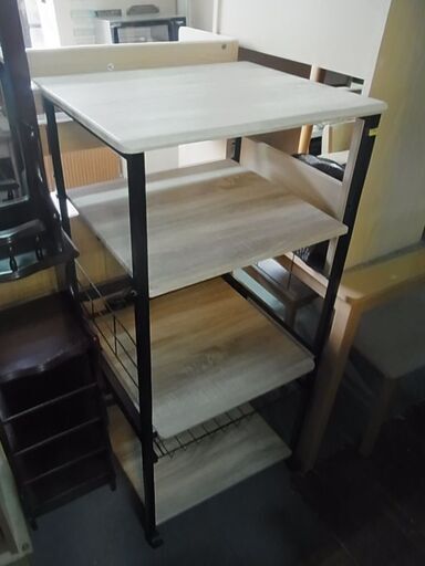 ぼん家具　レンジ台　スライド棚　ワイヤーバスケット　コンセント2口　キャスター付き　キッチンラック　キッチン収納
