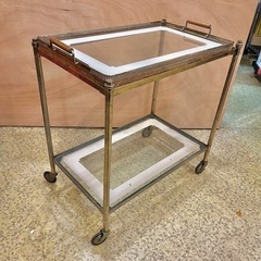 《商談中》【池上店】ヴィンテージワゴン ビンテージワゴン　ヴィンテージ ワゴン ガラストレー キッチンワゴン キャスター　ビンテージ　配膳 　