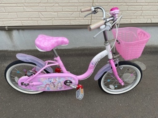 【ides ディズニープリンセス自転車】１６インチ　補助輪•ヘルメット付き　札幌市豊平区　防犯登録解除済