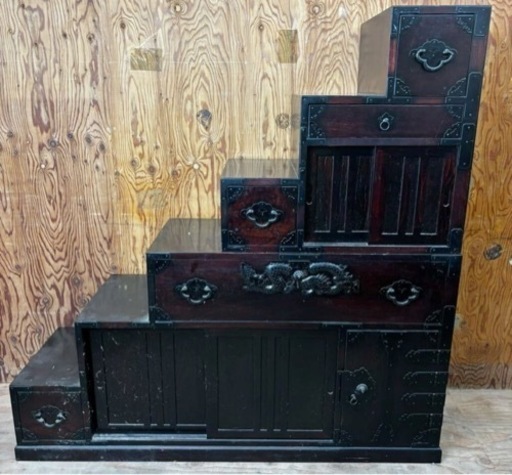 s0704604 階段箪笥 箪笥 タンス 時代箪笥 当時物 和家具 アンティーク 珍品 両面開き 両開き 和箪笥 引き出し インテリア 家具 中古品