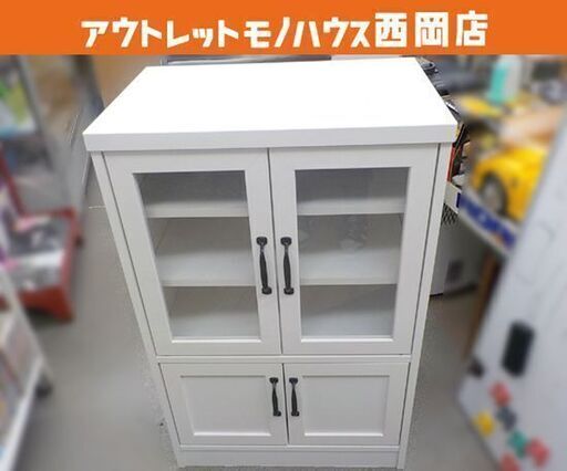 ミニ食器棚 幅58×奥行40×高さ90㎝ ホワイト キッチン収納 収納棚 西岡店