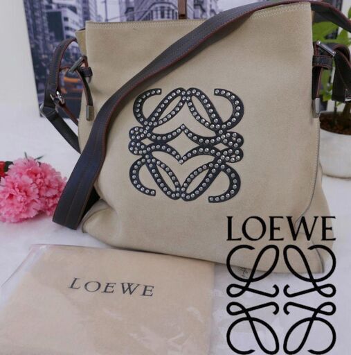 LOEWE ショルダーバッグ スエード×レザー ベージュ バッグ