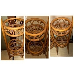 レア 藤 ラタン フラワースタンド 折りたたみ可能 アジアン 昭和レトロ