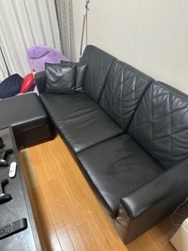 3人掛けカウチソファ オットマン付き 黒 皮 革 楽天市場】ソファ