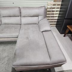 【売却済】３人掛カウチソファ　ライトグレー　ファブリックレザー