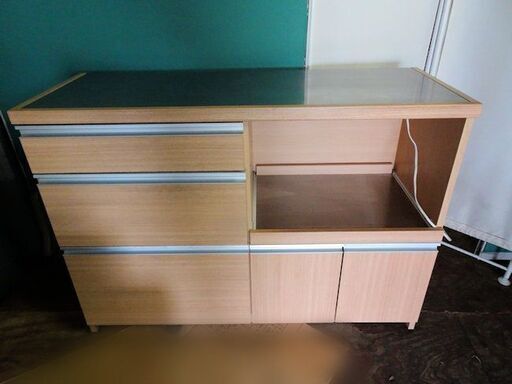 株式会社フナモコ◆カップボード キッチンボード レンジ台 ステンレス×木