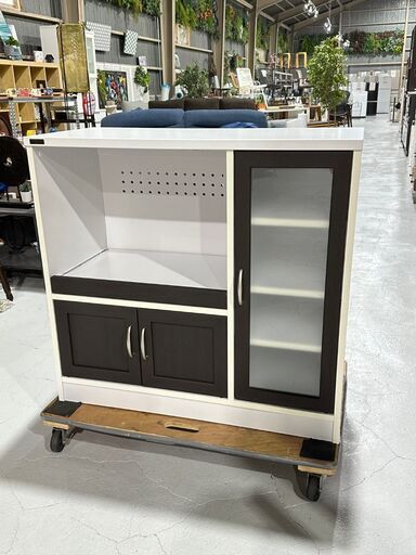 ★キッチンカウンター★ レンジボード キッチンボード ロータイプ W890 コンパクト バイカラー 単身 一人暮らし