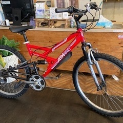 【marukin前後タイヤ・チューブ新品！】前後サスペンション付き　3×7速　26インチMTB レッド