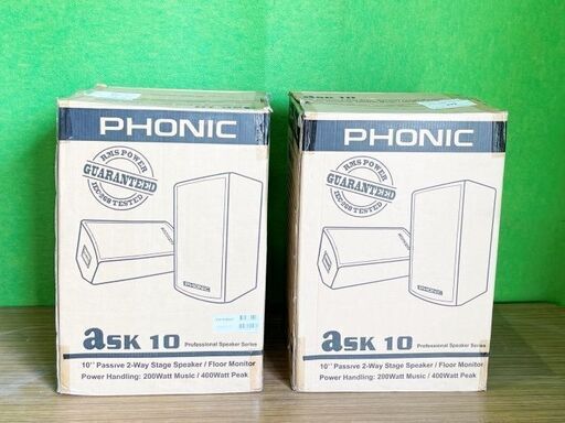 【２台セット】Phonic ask10 Speaker フォニック スピーカー　100W/8Ω 最大入力：400W■A-3022