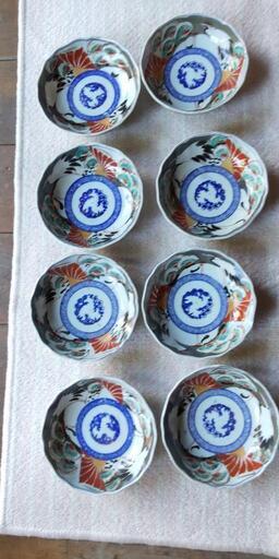 8個セット　骨董品　古伊万里？　幕末？　明治？　大正？　金彩色絵染付　鶴　　なます皿