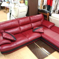 ニトリ 3人掛けソファ レザー レッド ロゾ