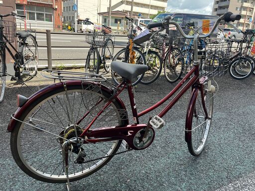 リサイクルショップどりーむ天保山店　No1264　自転車　ママチャリ　赤色　26インチ　6段ギア付き　ベル付き リサイクルショップどりーむ天保山店 No1264 自転車 ママチャリ 赤色