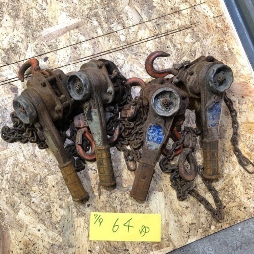 【ゆ.ec】北海道旭川市直接取引歓迎 ELEPHANT 象印 0.８t チェーンブロック 4点 動作確認済 現状品 レバーホイスト