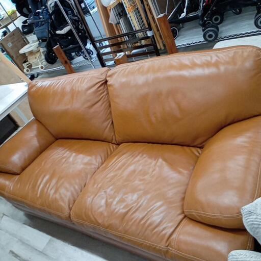 ★値下げしました！【ニトリ】3人用本革ソファー（一部合成皮革）　ヴィンテージ　ポケット　家具 ソファー　背もたれ着脱可能　自社配送時代引き可※現金、クレジット、スマホ決済対応※