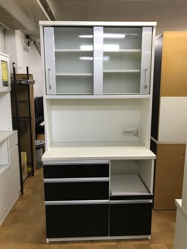【FU884】★ システムキッチンボード  ホワイト×ブラック  大容量  ファミリータイプ  シンプル  おしゃれ  収納家具  キッチン家具  クリーニング済 堺市 深井 【ジャングルジャングル深井店】