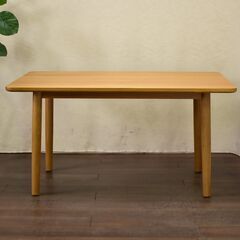 ≪yt1487ジ≫ アウトレット家具 ダイニングテーブル W140xD85 試作サンプル品 オーク無垢材？/ナチュラル/丸脚/北欧デザイン/シンプル 60503-01