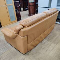 【愛品倶楽部柏店】 レザーワールド 本革 3Pソファ 背もたれ取り外し可