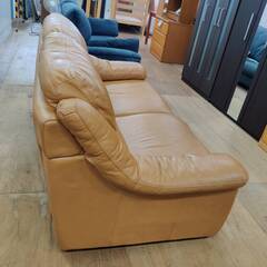 【愛品倶楽部柏店】 レザーワールド 本革 3Pソファ 背もたれ取り外し可