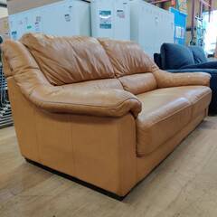【愛品倶楽部柏店】 レザーワールド 本革 3Pソファ 背もたれ取り外し可