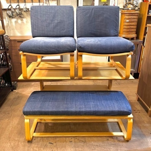 《売約済》【武蔵小山店】 無印　無印良品　MUJI  リビングでもダイニングでもつかえるベンチ　オーク材　　リビングでも　ダイニングでも　デニム　ベンチ