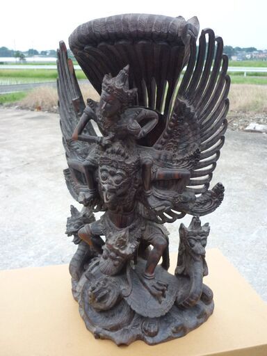 縞黒檀 ガルーダ ヒンドゥー教 バリ島 仏教美術 木彫り 細密彫刻 高さ53cm ビシュヌ神　紫檀 黒檀 インドネシア ヴィシュヌ エスニック ※少々欠けあります