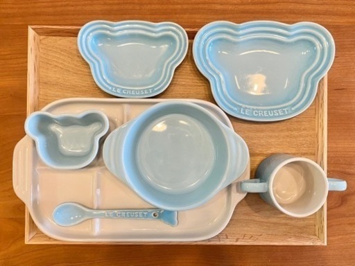 【未使用品】ルクルーゼ　ベビー食器7点セット(ブルー)