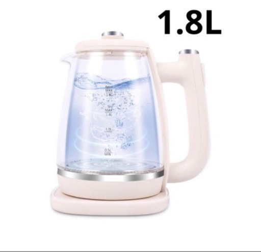 【未使用品】ガラスケトル　電気ケトル　ホワイト 1.8L