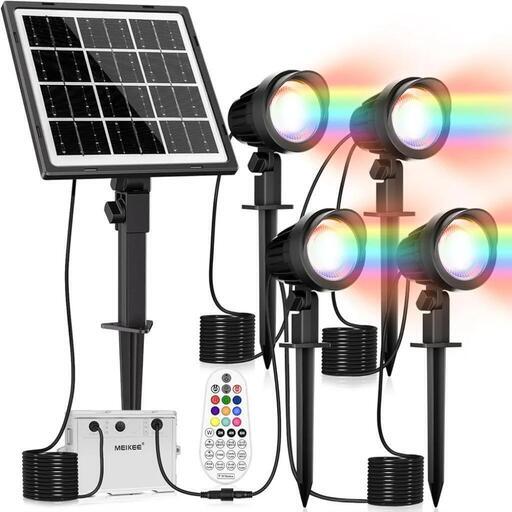 ガーデンライト ソーラー充電式 IP66防水 RGB アップライトスポットライト 屋外 800LM　家具 照明器具