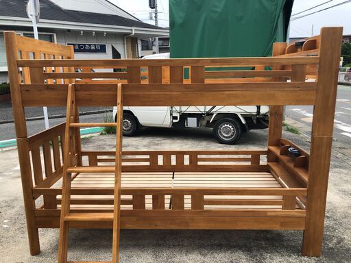 【糸島市内 送料無料】　二段ベッド　照明　コンセント付き　木製　0711-2