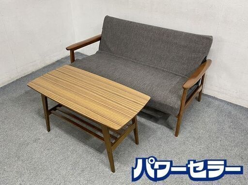 karimoku/カリモク60 Kチェア 2シーター ブラック 純正カバー 二人掛けソファ センターテーブルセット 中古家具 店頭引取歓迎 R8500