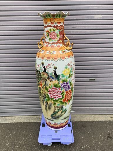 飾り壺 高さ133cm 大型花瓶 金彩 鳳凰 孔雀 龍 雀 牡丹 薔薇 中国美術？ 豪華 骨董