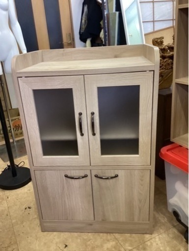 アース万代店　キッチン収納 ミニカップボード ロータイプ 高さ90cm（ナチュラルオーク）