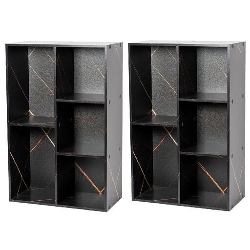 【新品／未組立品】フリーボックス5段 2個セット 大理石ブラック 黒系 大容量 カラーボックス 収納棚