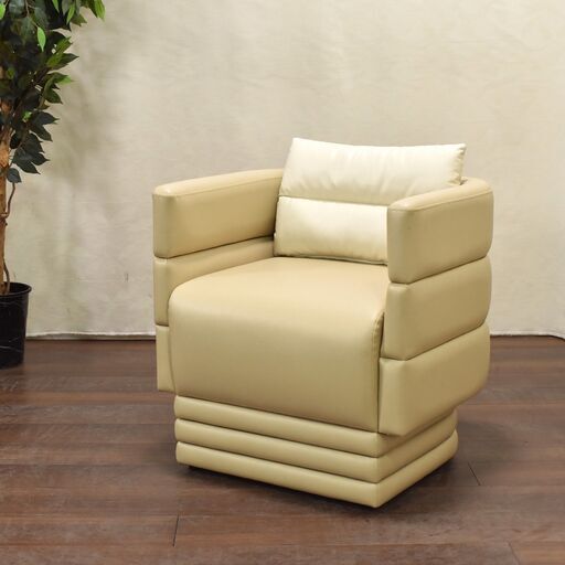 ≪yt1500ジ≫ アウトレット家具 1人掛けラウンジチェア 試作品 合皮 ベージュ系 ロビーチェア/椅子/スツール/モダン 60415-11