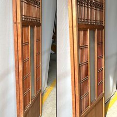 古い 木製ガラス戸 2枚セット A 組子 組木 組手 格子戸 引き戸 古建具 レトロ　/DJ-1246