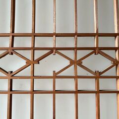 古い 木製ガラス戸 2枚セット A 組子 組木 組手 格子戸 引き戸 古建具 レトロ　/DJ-1246