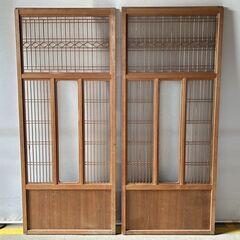 古い 木製ガラス戸 2枚セット B 組子 組木 組手 格子戸 引き戸 古建具 レトロ　/DJ-1247
