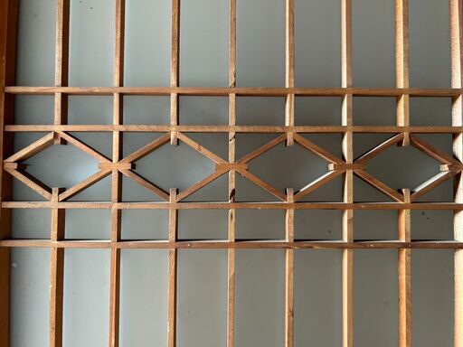 古い 木製ガラス戸 2枚セット B 組子 組木 組手 格子戸 引き戸 古建具