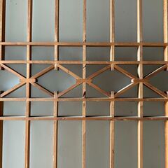 古い 木製ガラス戸 2枚セット B 組子 組木 組手 格子戸 引き戸 古建具 レトロ　/DJ-1247