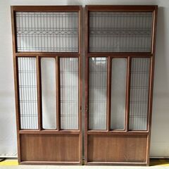 古い 木製ガラス戸 2枚セット B 組子 組木 組手 格子戸 引き戸 古建具 レトロ　/DJ-1247