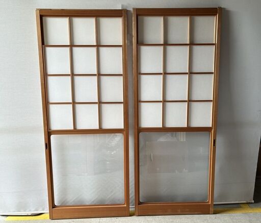 雪見障子戸 2枚セット A 引き戸 和室建具 古建具 レトロ　/DJ-1248