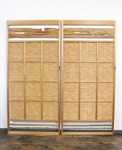 ≪J1401ジ≫簾戸 2枚 簀戸/夏障子/夏戸 幅約84cm/高さ約181cm/奥行約3cm 葭戸 引戸/引き戸 簾衝立/襖 時代建具/和建具 現状品