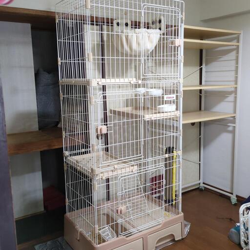 【未使用】トイレ付き キャットケージ 3段